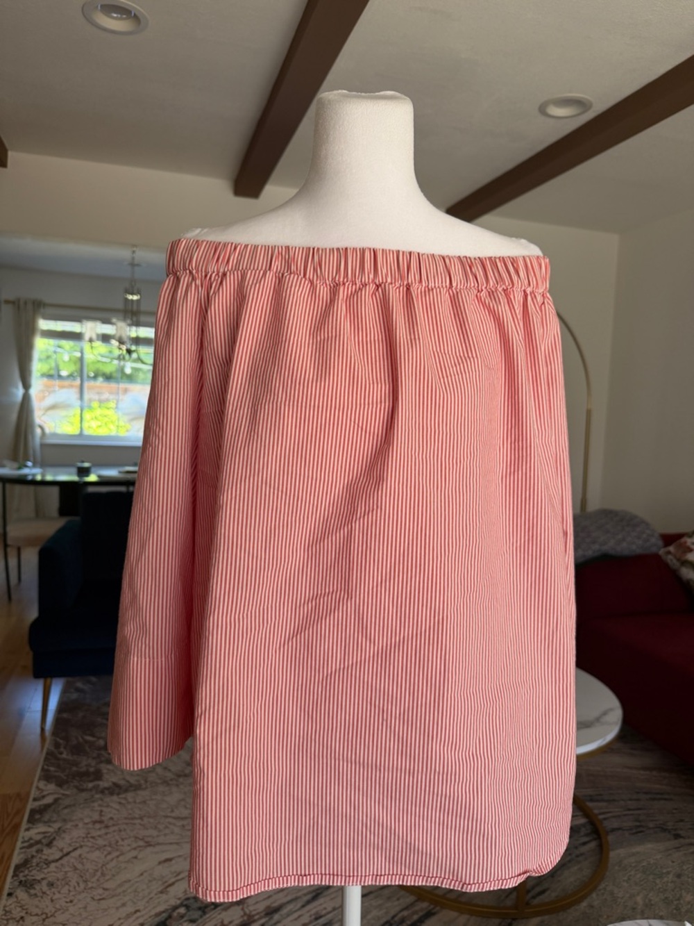 Zac & Rachel Pink and White Striped Off-Shoulder top